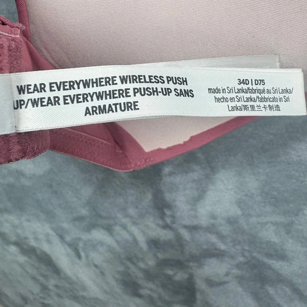 PINK Victoria's Secret Wear Everywhere Wireless Push Up Bra 34D Rose Pink Lounge - Picture 8 of 8